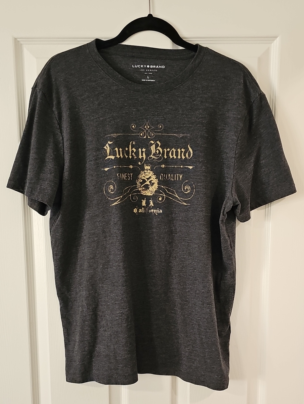 Lucky Brand Heather Charcoal Tee with Tan Logo
